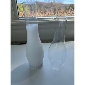 2 1880s Antique English Victorian Hurricane Glass Griffin Brand Light Shade Lamp